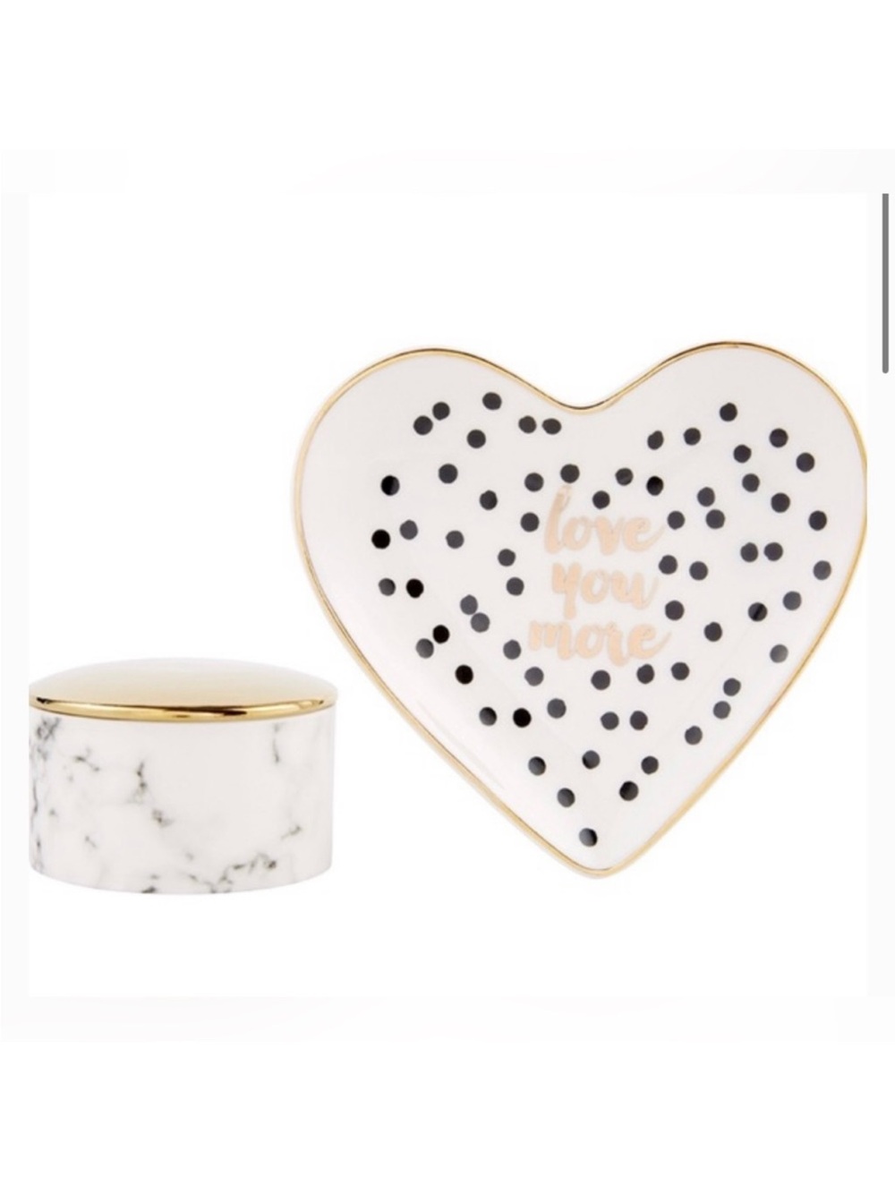 Kevia Ceramic Marble Trinket Jar and Love You More Polkadot Trinket Dish BNIB